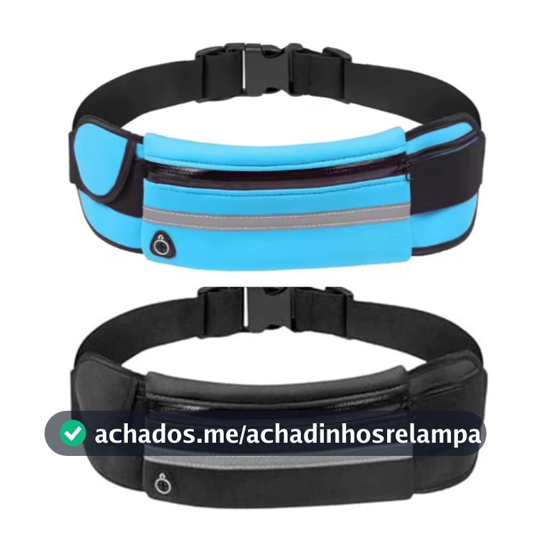 Pochete Esportiva Impermeável Kit com 2 Unidades para Corrida Academia Caminhada Ciclismo Ajustável até 120 cm 3 Compartimentos para Celular Chaves Documentos Doleira Esportiva (Preto + Azul Claro)