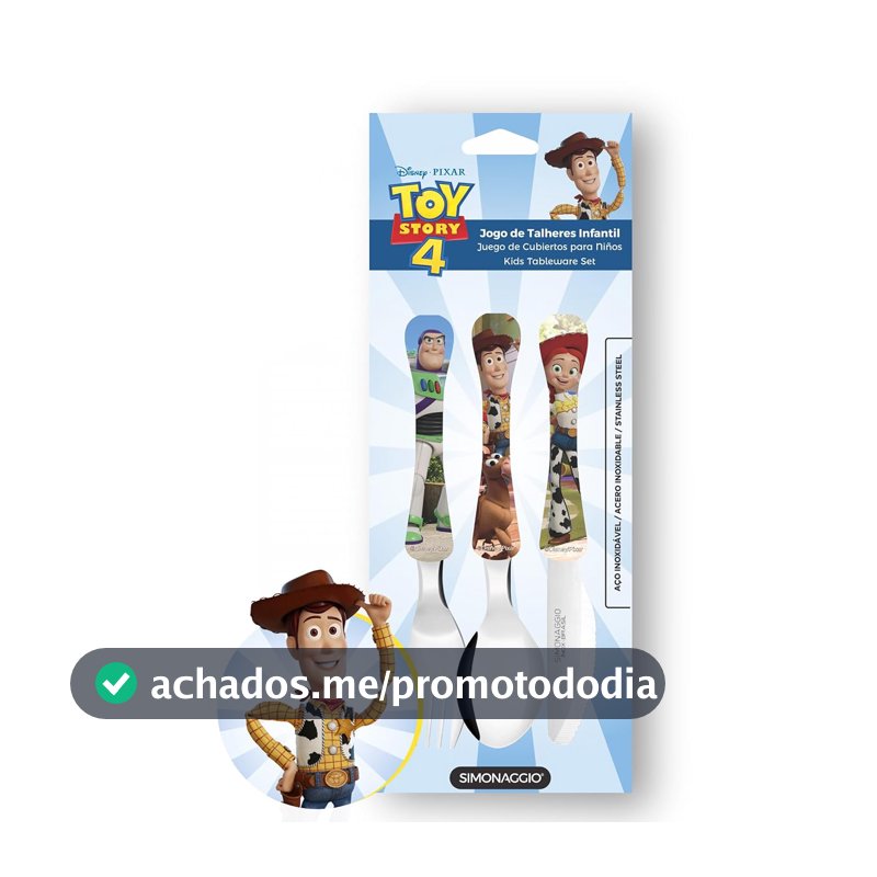 SIMONAGGIO Jogo de Talheres Infantil Disney Kids Toy Story - Kit de Talheres de Aço Inox Com Cabo Plástico Para Bebês - Multicor - 3 Peças