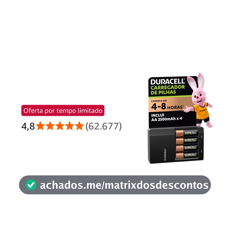 Duracell Carregador de Pilhas Recarregáveis AA e AAA Com 4 Pilhas AA Inclusas – Bivolt