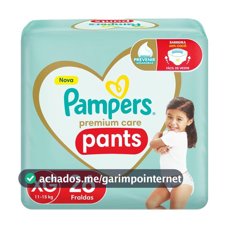 Fralda Pampers Premium Care Pants Tamanho XG, Fácil de Vestir, 26 Unidades