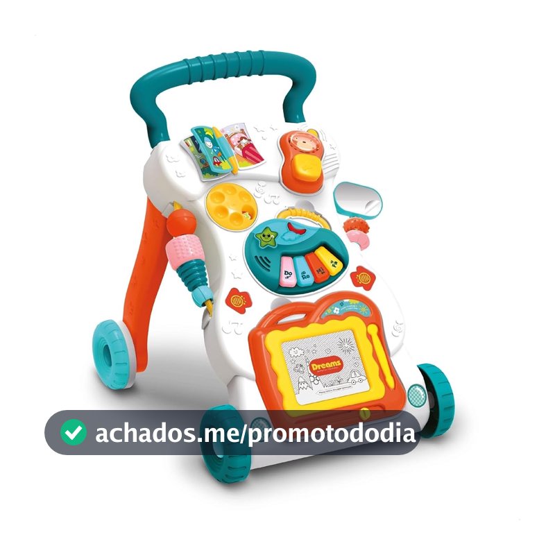 Andador de Empurrar Infantil Brinquedo Educativo para Bebê Teclado Musical Lousa Mágica