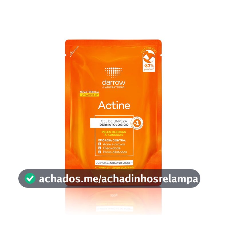 Darrow Actine Gel de Limpeza Dermatológico Facial com Ácido Salicílico, Vitamina C e Lactato de Mentila, Redução de 86% da Acne e -90% Oleosidade Imediatamente, 300g refil