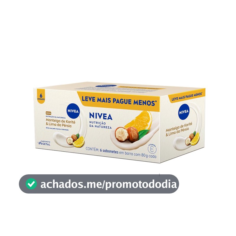 NIVEA Sabonete Vegetal Nutrição Da Natureza Manteiga De Karité & Lima Da Pérsia 80g (6 un.), Limpeza Delicada, Banho, Pele Macia e Hidratada, Fórmula Natural