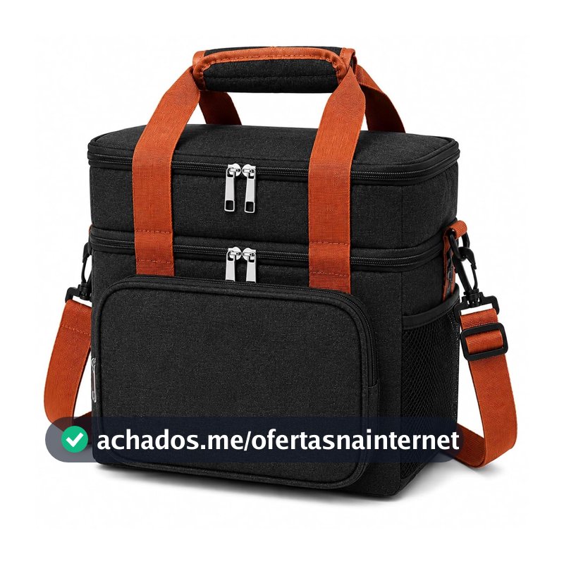 Bolsa Térmica Grande para Marmita com 2 Compartimentos, Lancheira Térmica Impermeável com Alça de Ombro, Bolsa para Alimentos e Bebidas, Trabalho Academia Viagem Escola