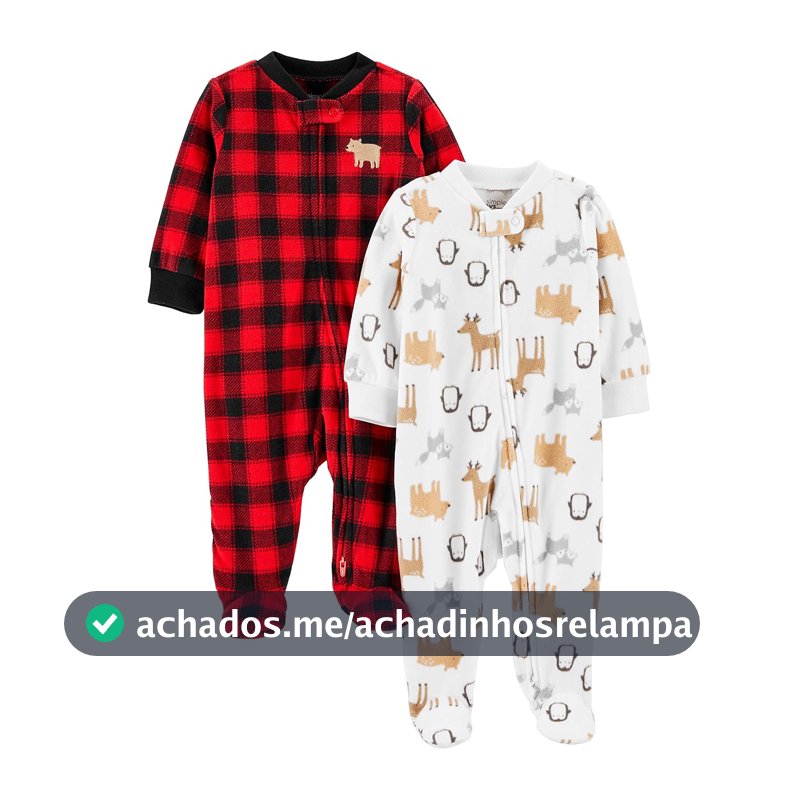 Macacão de dormir para bebês Pijama e brincadeira com pés de lã para bebês, pacote com 2 Simple Joys by Carter'sUnisex Bebê
