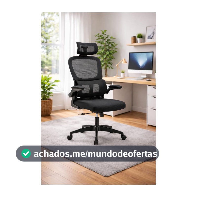 Cadeira de Escritório Ergonômica Estofada Preta com Regulagem de Altura e Rodízios