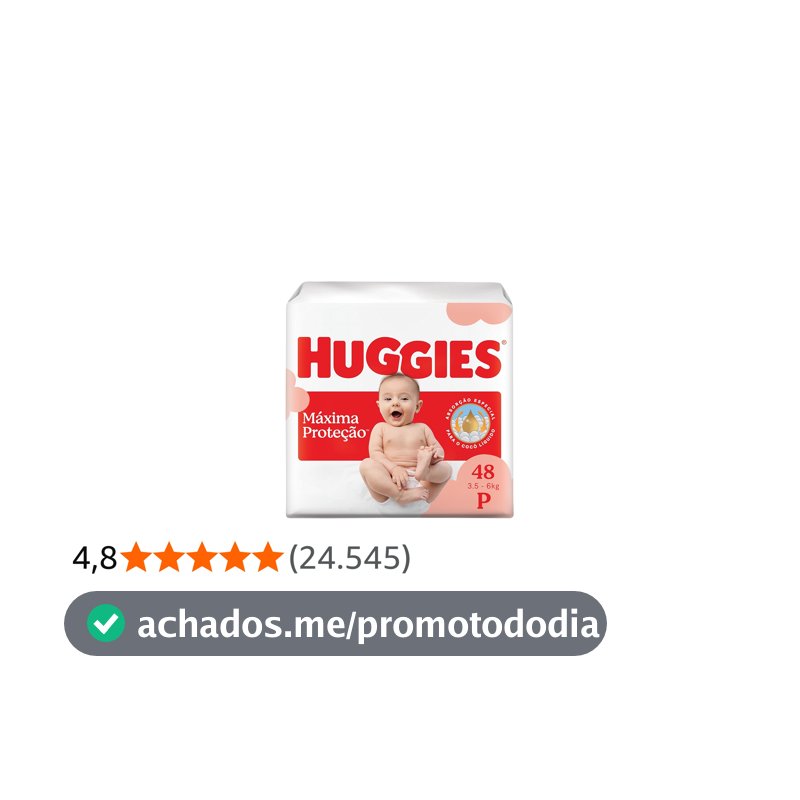 Fralda Descartável Huggies Máxima Proteção Tamanho P 48 unidades – com absorção especial para cocô líquido e indicador de troca.
