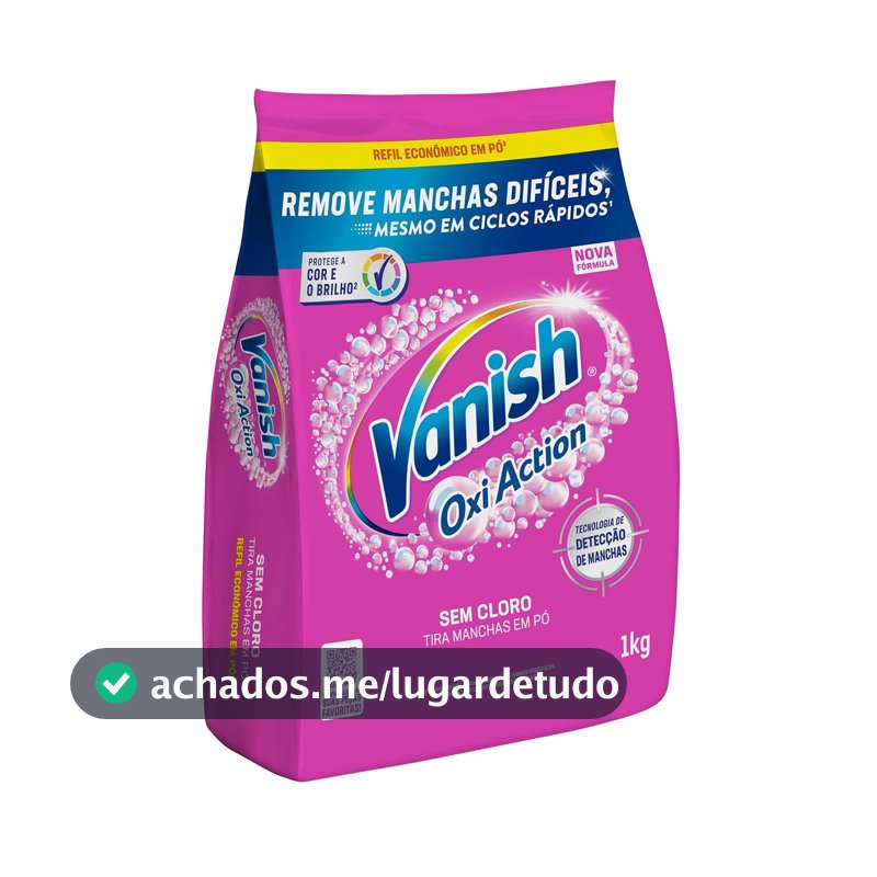 Tira Manchas em Pó Vanish Oxi Action Pink Refil 1kg para Roupas Coloridas, Sem Cloro, com Percarbonato, Remove Manchas Difíceis, Preserva as Cores e Deixa as Roupas Como Novas