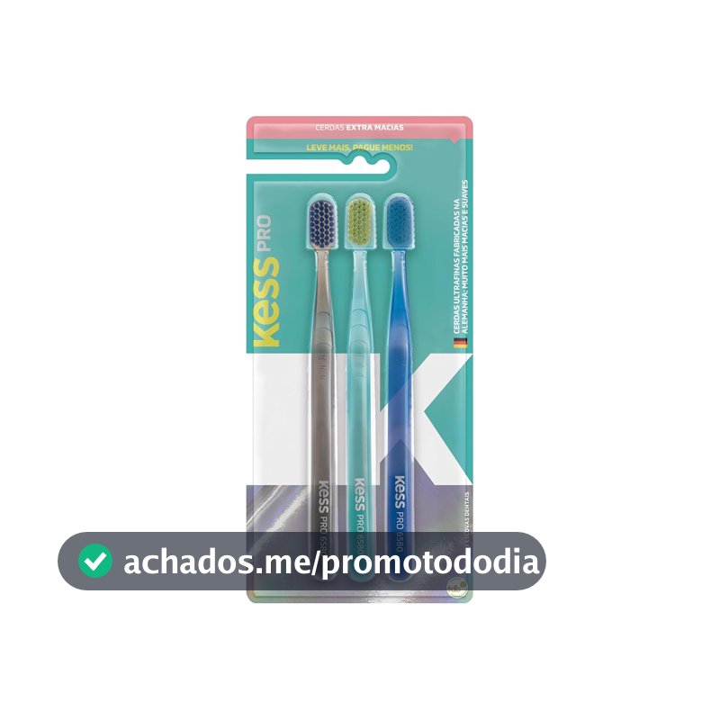 Kess, Pack com 3 Escovas Dentais Pro Extra Macias, Cores Sortidas