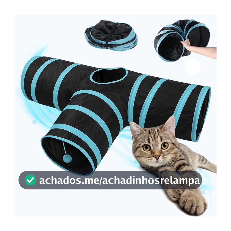 Brinquedo para Gato Túnel para gatos Dobrável Com Bolinha em T (AZUL)