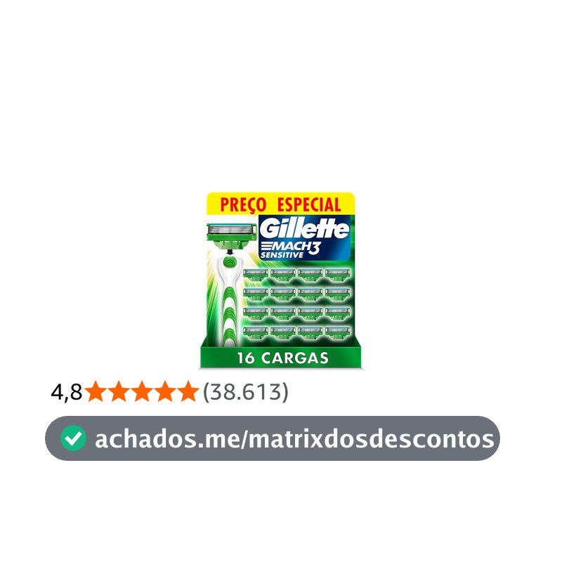 Carga para Aparelho de Barbear Gillette Mach3 Sensitive 16 unidades