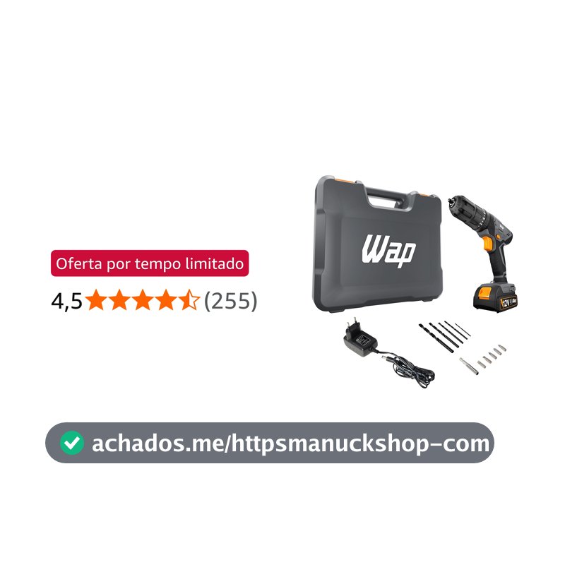 WAP Parafusadeira Furadeira de Impacto à Bateria 3/8" 12V WF 12K4.2 com 18 Níveis de Torque e Kit Acessórios e Maleta
