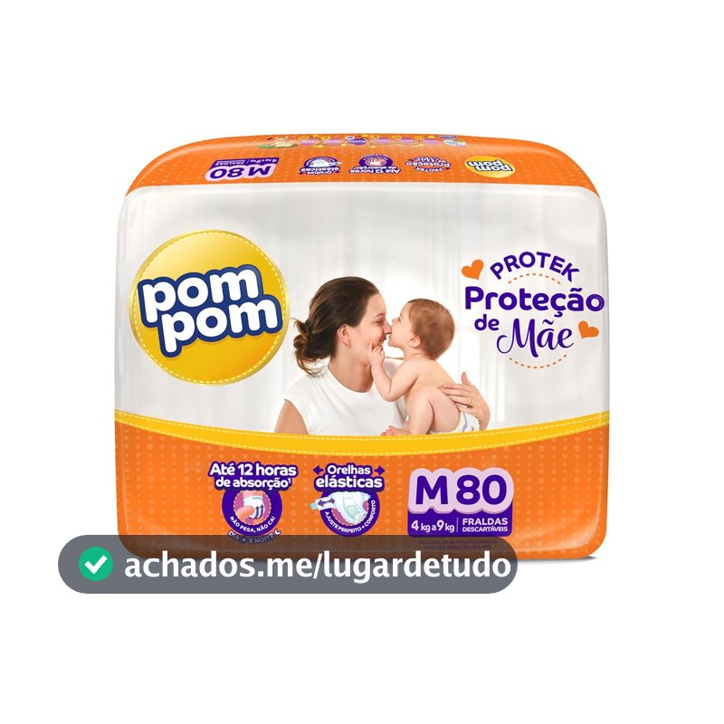 Fralda Pom Pom Protek Proteção de Mãe Hiper M 80 Unidades