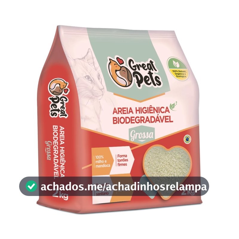 Great Pets Areia Higiênica Biodegradável Milho e Mandioca Grossa 2kg
