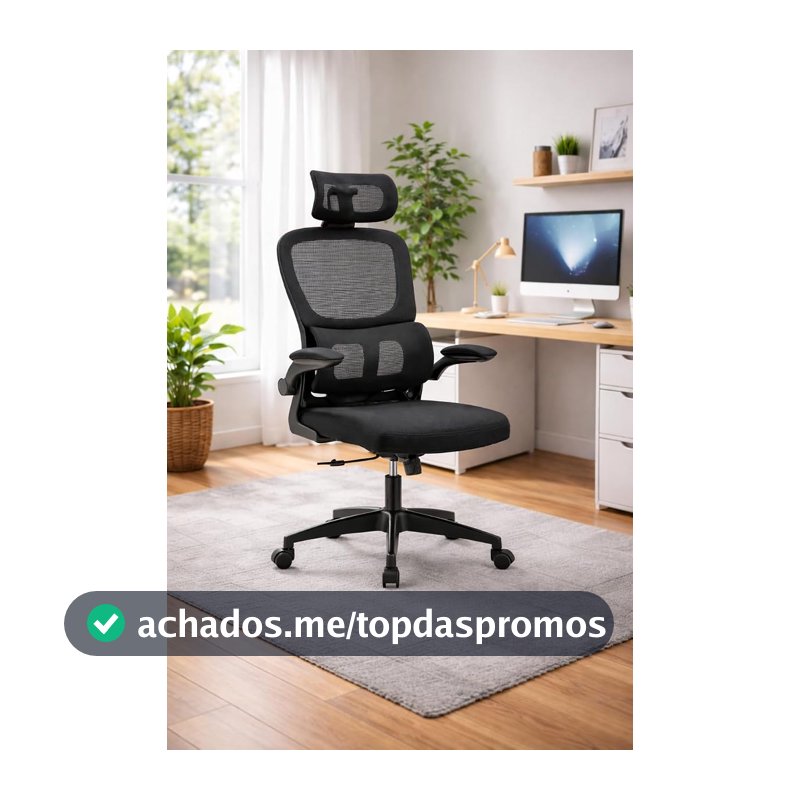 Cadeira de Escritório Ergonômica Estofada Preta com Regulagem de Altura e Rodízios