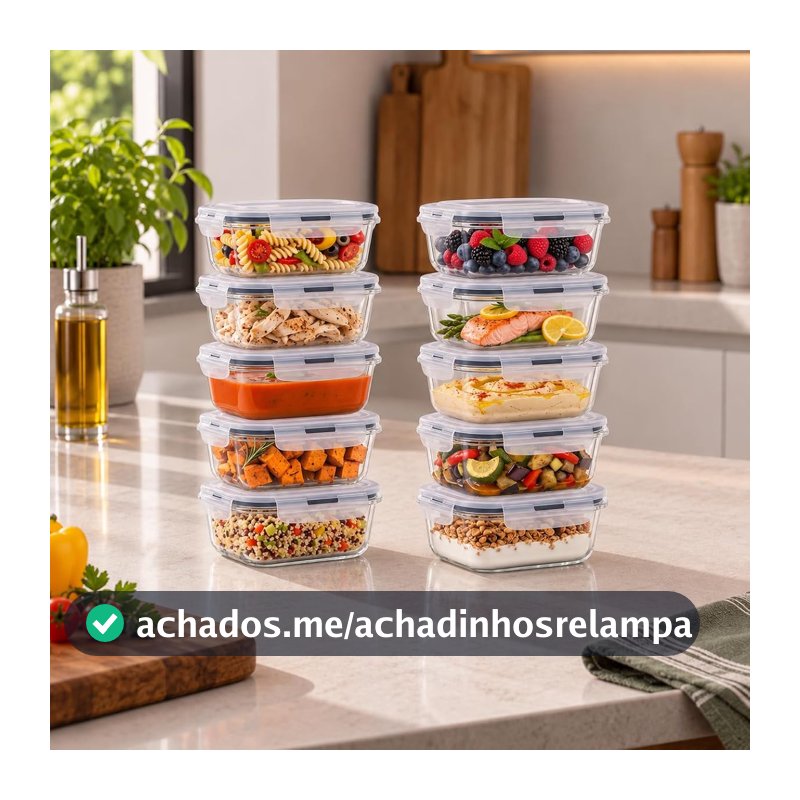Rishon Pote de Vidro para marmita, Borossilicato Hermético 370ml Kit 10un