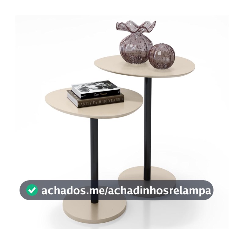 Conjunto de Mesa Lateral Vitta Haste Pretaem Aço e Design Orgânico Decorativo - LH Móveis (Off White)