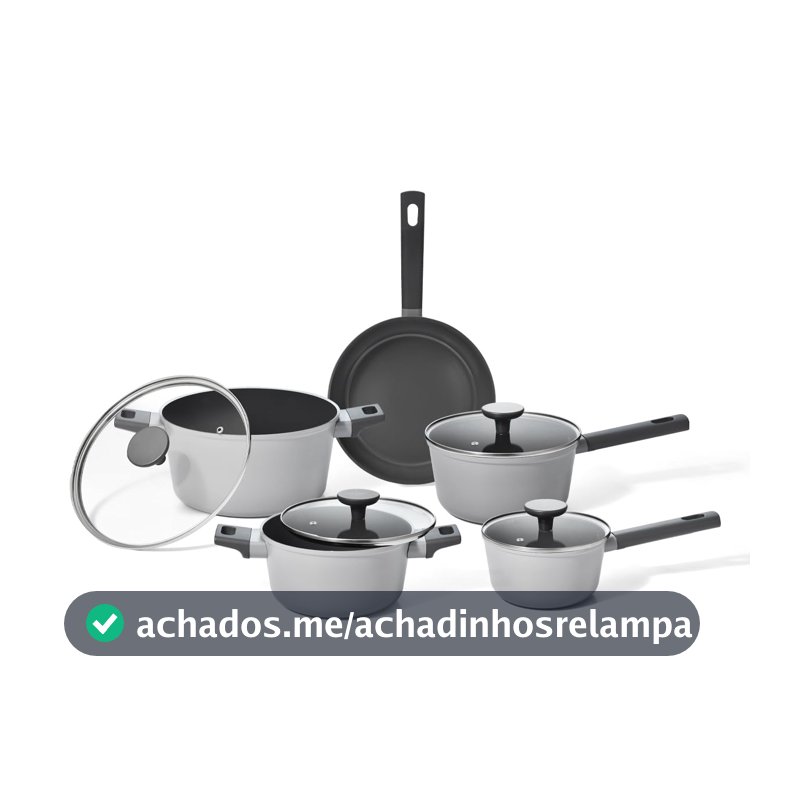 Oikos - Jogo com 5 Panelas Antiaderentes de Revestimento Cerâmico para Fogão por Indução, a Gás, Elétrico e Vitrocerâmico Cor Cinza Mou Trufa
