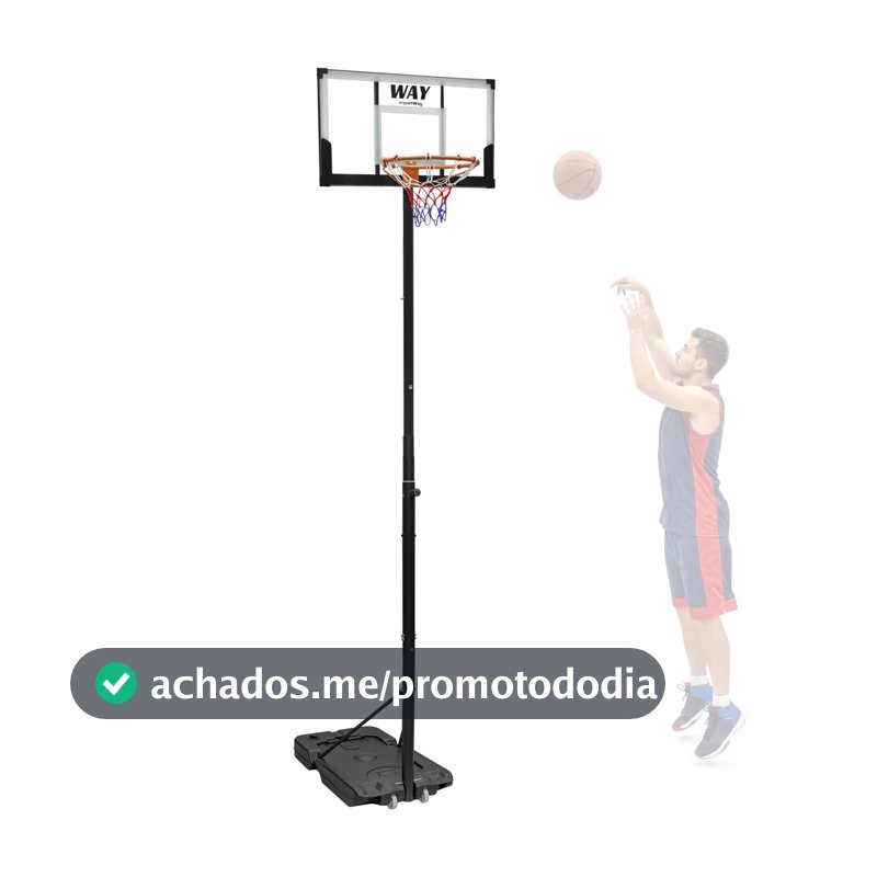 BVX Cesta de Basquete Profissional, Altura Ajustável até 3,05 m, Tabela 97x57 cm, Aro 45 cm, Aço Reforçado, Preto e Transparente