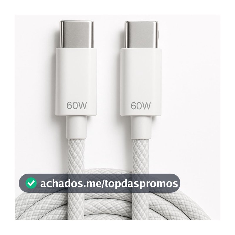 Cabo USB-C Turbo 2 Metros Tipo C 60W Nylon Trançado e Reforçado Compativel Com Iphone 15, Iphone 16 Notebook Tablet Qualidade Premium Carregamento Transferência de Dados Compativel ANDROID