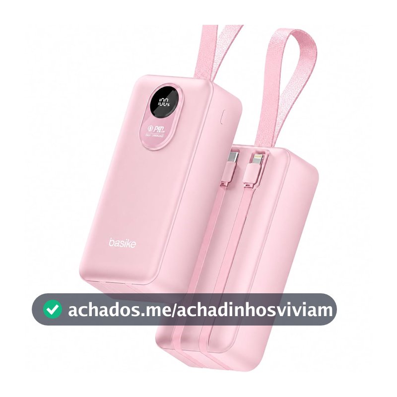 Basike Power Bank 30000mAh, Carregador Portátil, Carga Rápida 22,5W (Rosa)