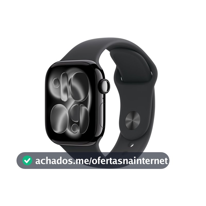 Apple Watch Series 11 GPS + Cellular, Caixa em alumínio preto brilhante de 42 mm com Bracelete desportiva preta - P/M