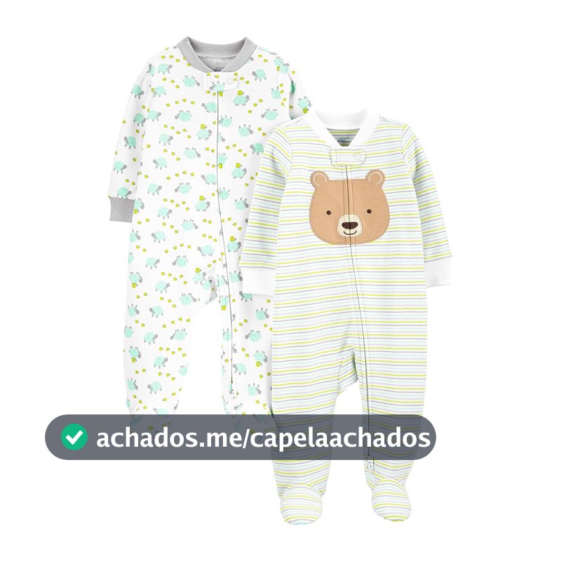 Macacão de dormir para bebês Pacote com 2 pares neutros de algodão com pés para dormir e brincar Simple Joys by Carter'sUnisex Bebê