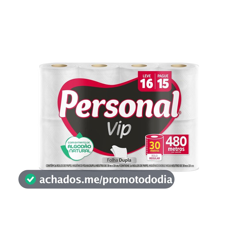 Personal Papel Higiênico Vip Folha Dupla, 16 Unidades Branco (Embalagem Pode Variar)