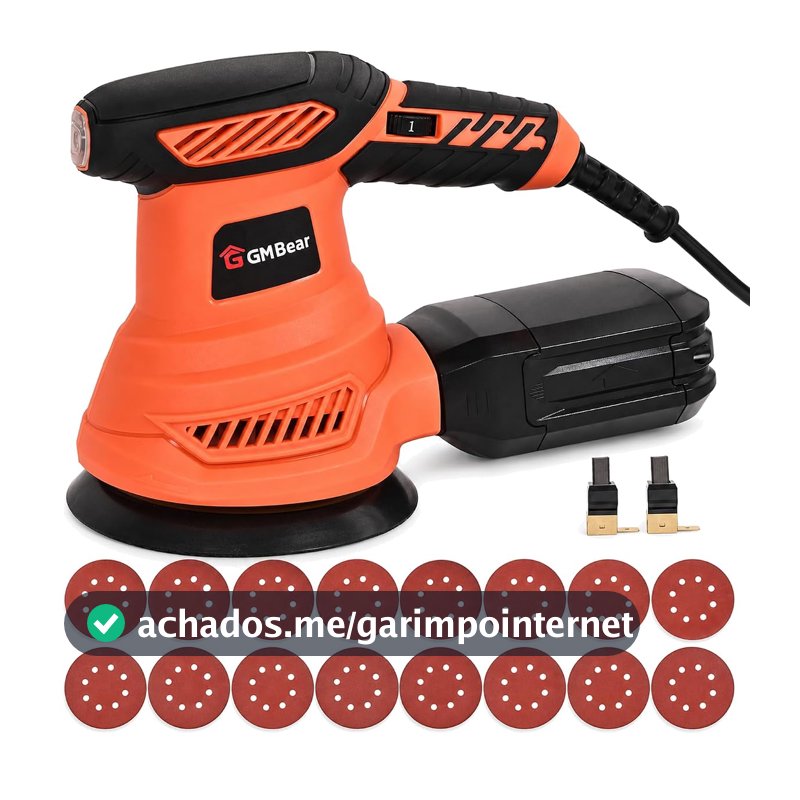 Lixadeira Roto Orbital 600W 127V 125mm, Coletor de Pó e 16 Lixas