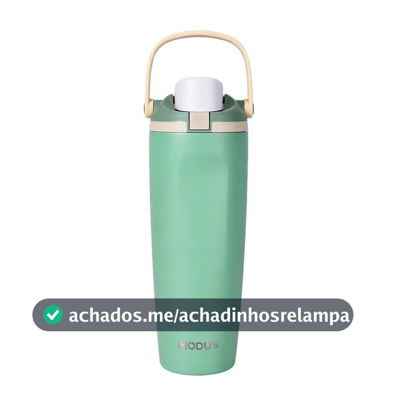 Garrafa Térmica De Água de Inox 900mL com Bico Duplo, Canudo e Alça