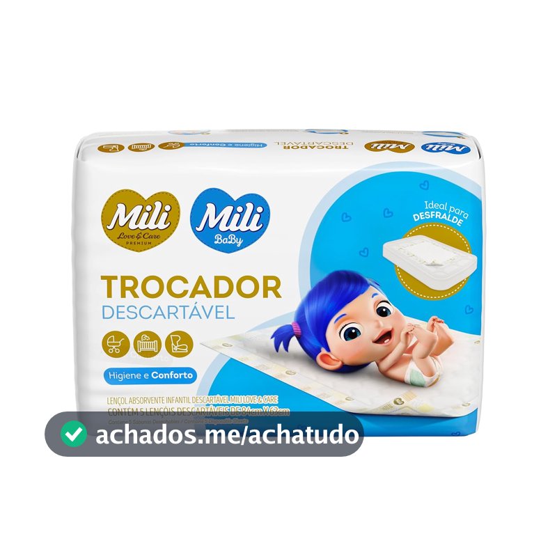 Trocador Descartável Mili, Lençol Absorvente, 5 Lenços