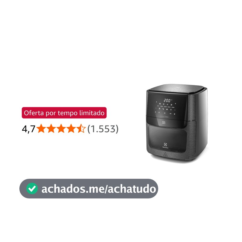 Electrolux Air Fryer Forno 5 x 1 12L 1700W Digital Espeto Giratório 2 Bandejas Antiaderentes 10 funções 7 Receitas aviso sonoro Fritadeira Elétrica sem Óleo Forno Bancada EAF90 Grafite 220V