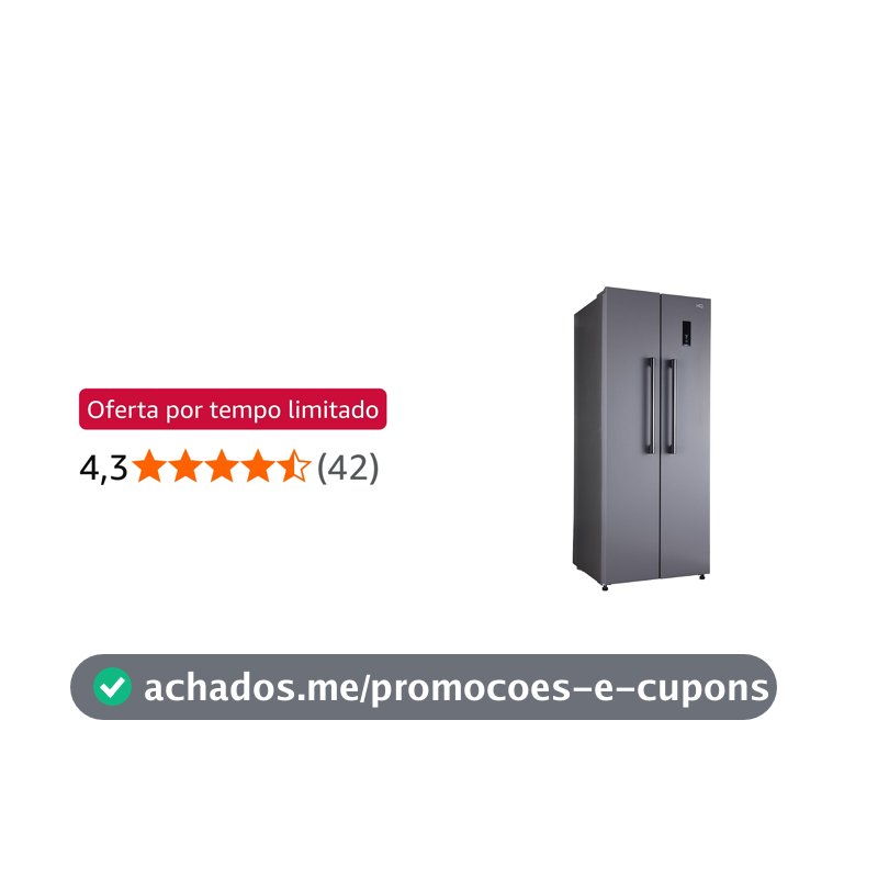 Geladeira Refrigerador HQ Frost Free Side By Side 460 Litros Cinza HQ-460SBSFF (220V)