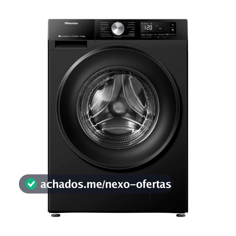 Lava e Seca Hisense 3S 14/9 kg Inverter Wi-Fi e Função Steam Black Noir 127V - WD3S1443BB1