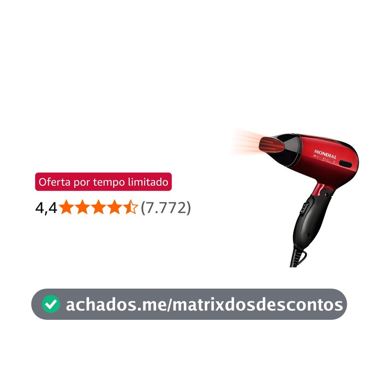 MONDIAL Secador, Max Travel, Bivolt, Preto/Vermelho, 1200W - SC-10