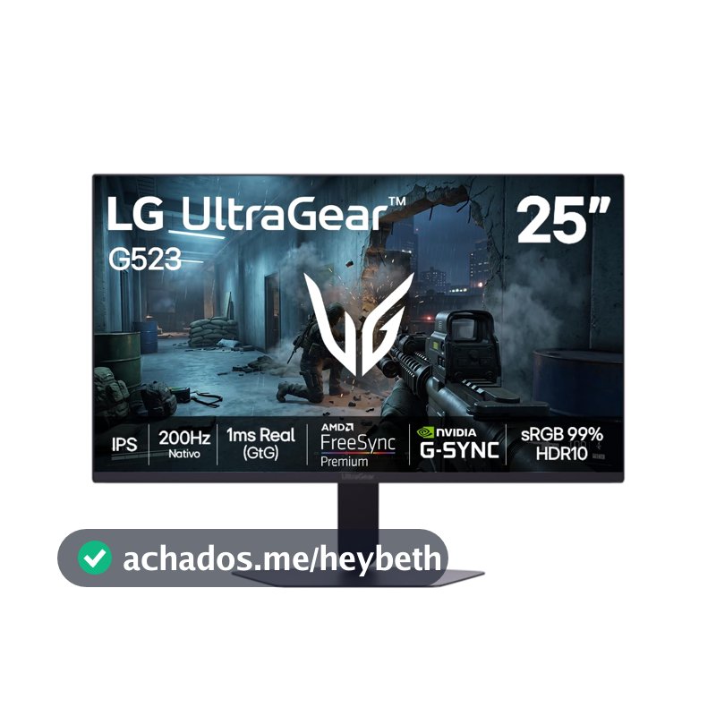 Monitor LG UltraGear -Tela IPS de 25”, 200Hz, 1ms (GtG), NVIDIA G-SYNC e AMD FreeSync Premium, HDR10, sRGB 99%, Preto - 25G523B