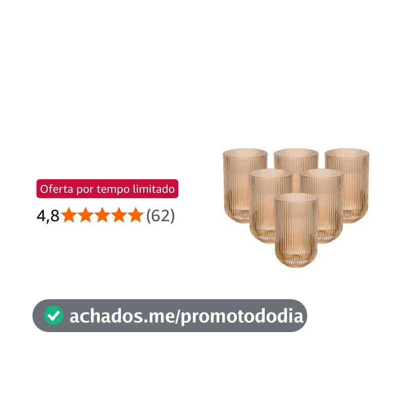 WOLFF - Conjunto 6 Copos Altos Lines 430ml Âmbar Metalizado Vidro