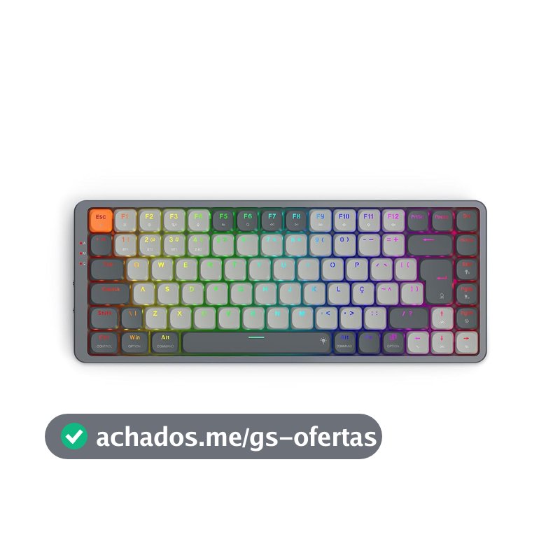 Teclado Mecânico Gamer Redragon Azure RGB Pro Preto Cinza Switch Marrom Sem Fio Bluetooth K652GG-RGB-PRO