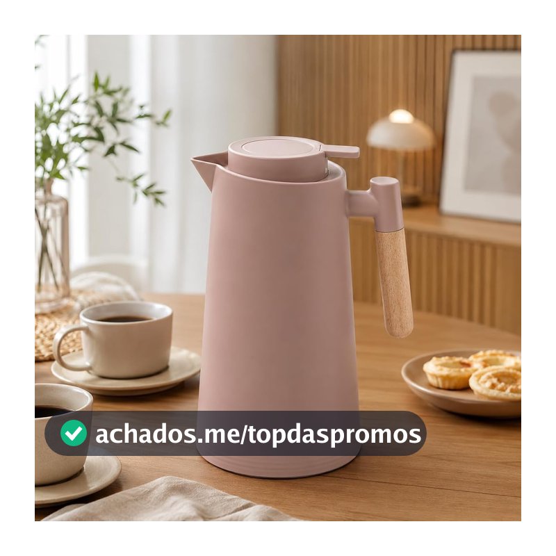 Garrafa Térmica 1L Escandinávia Nude com Cabo de Madeira