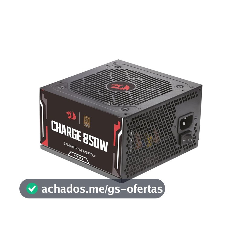 Fonte Redragon Charge 850W, ATX 3.1, 80 Plus Bronze, PFC Ativo, Capacitores Japoneses, Preto, FRC-850