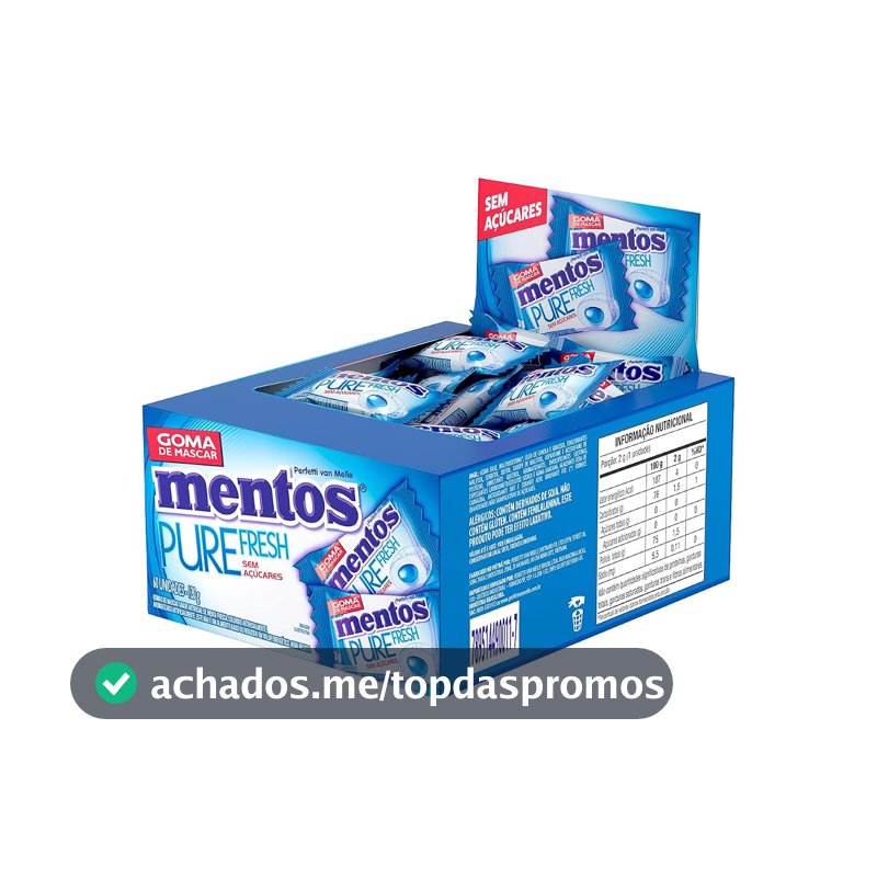 Mentos Pure Fresh Mint Goma de Mascar Sem Açúcar Sabor Menta - 120g