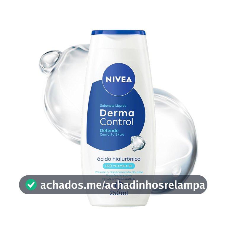 NIVEA Sabonete Líquido Derma Control Defende 250ml, Limpeza Corporal, Previne Ressecamento, Ácido Hialurônico, Pele Suave
