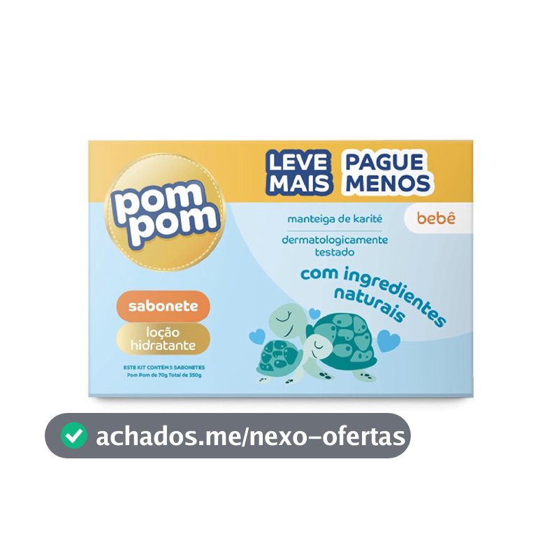 Kit Sabonete em Barra Pom Pom Loção Hidratante com 5 unidades de 70g cada