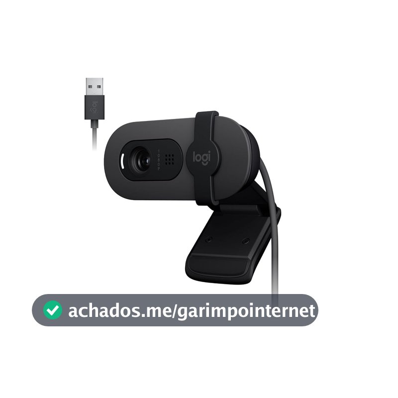 Webcam Full HD Logitech Brio 100 com Microfone Integrado, Proteção de Privacidade, Correção Automática de Luz,Câmera Web para Monitor - Grafite