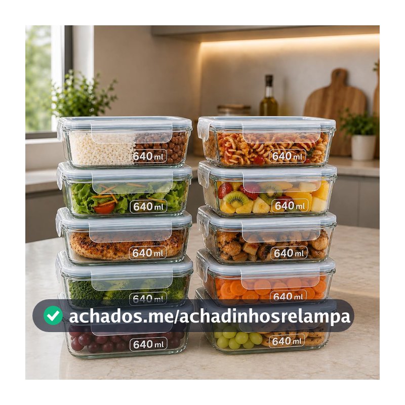 Kit 10 Potes Vidro Borossilicato 640ml Marmita Tampa Hermética Resistente