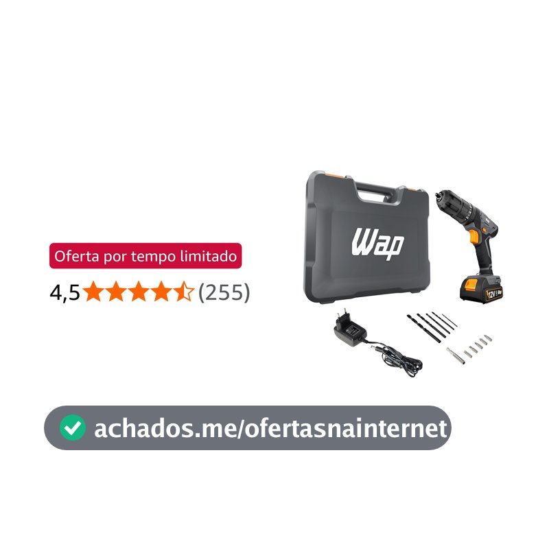 WAP Parafusadeira Furadeira de Impacto à Bateria 3/8" 12V WF 12K4.2 com 18 Níveis de Torque e Kit Acessórios e Maleta