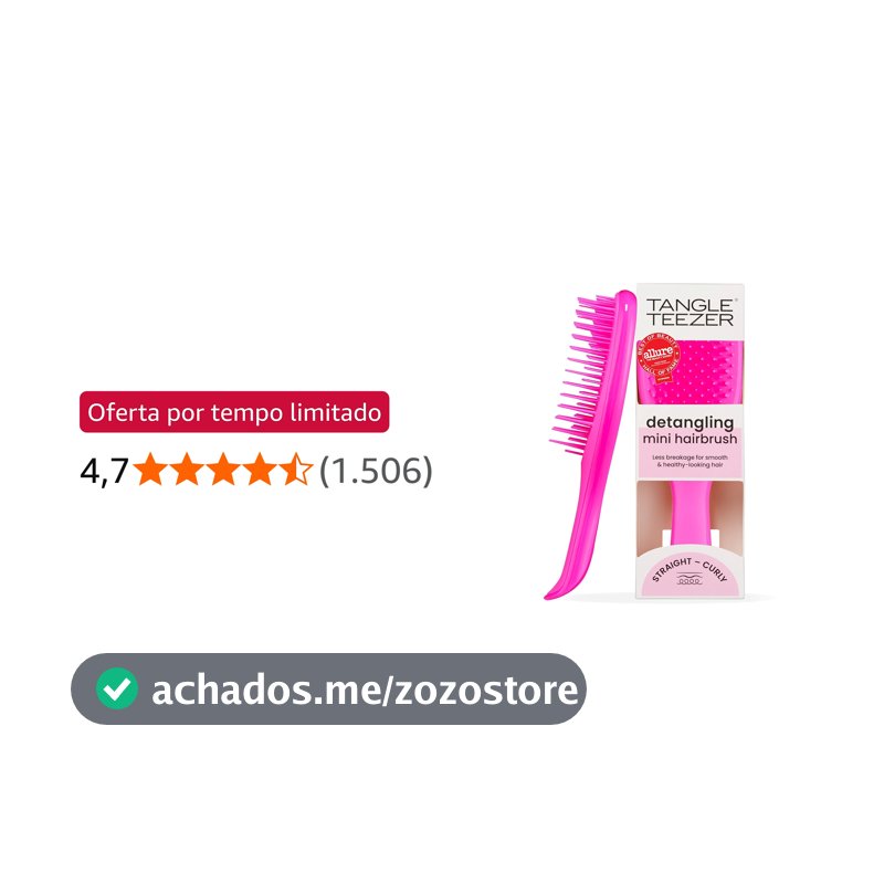 Escova de cabelo desembaraçadora The Mini Ultimate Detangler para todos os tipos de cabelo, ideal para o uso em fios úmidos. Cor: Rosa