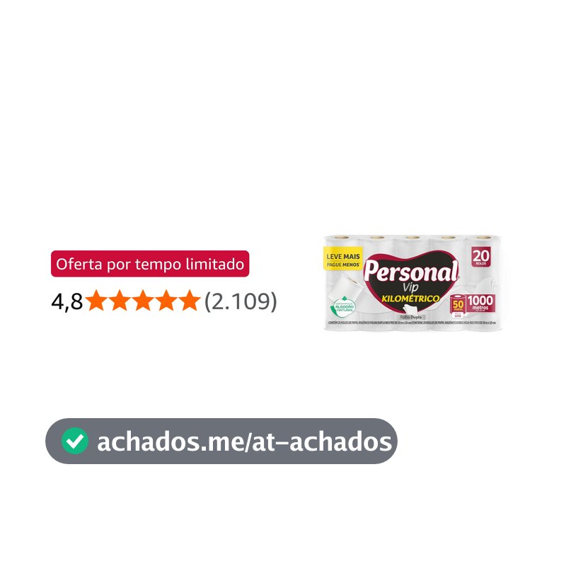 Personal Papel Higiênico Kilométrico Folha Dupla, Com 20 Rolos 50M