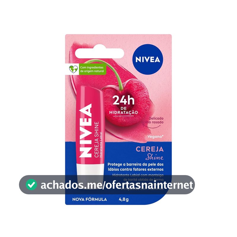 NIVEA Hidratante Labial Cereja Shine 4,8g, Hidratação Intensa 24h, Cor Suave, Brilho Delicado, Cuidado Diário, Manteiga de Karité