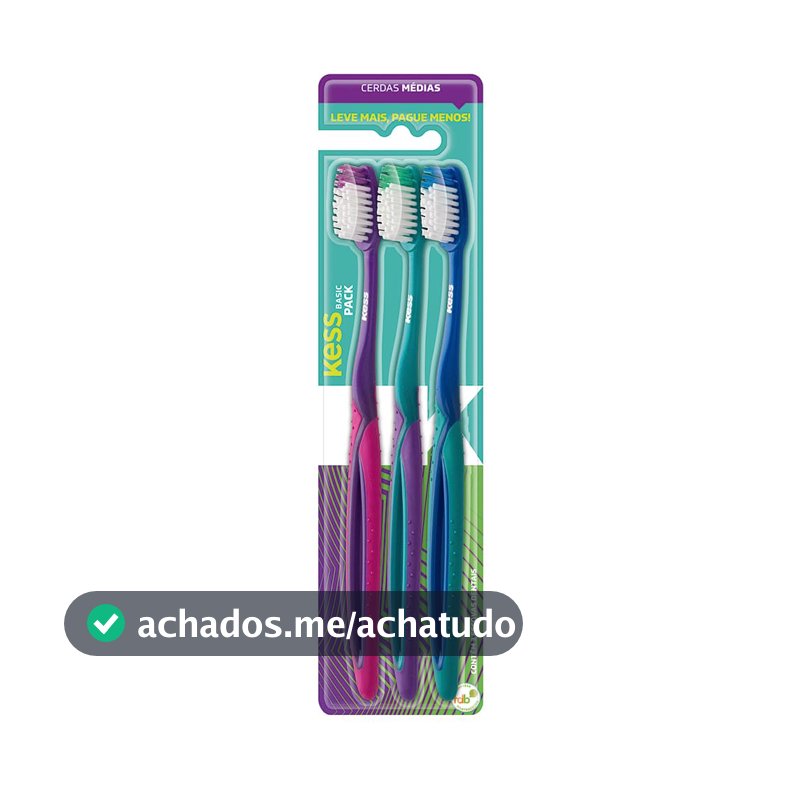 Kess Combo Econômico Com 3 Escovas Dentais Multicor